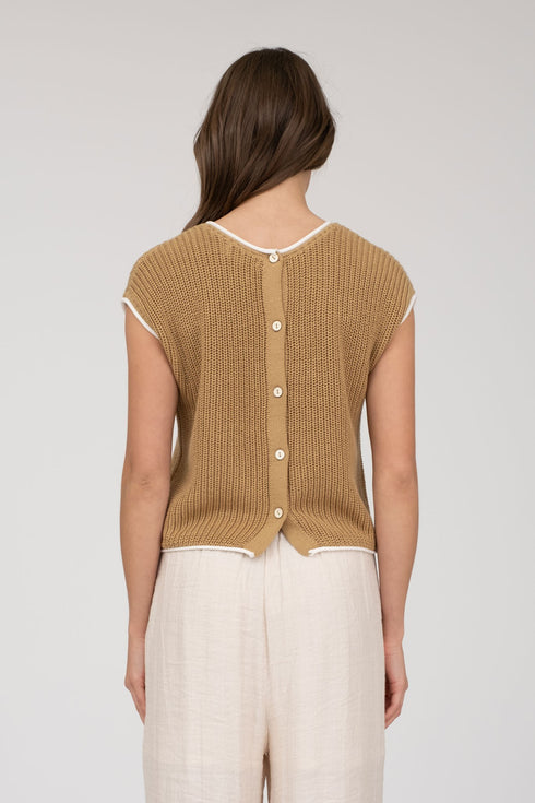 CONTRAST TRIM SHORT SLEEVE SWEATER